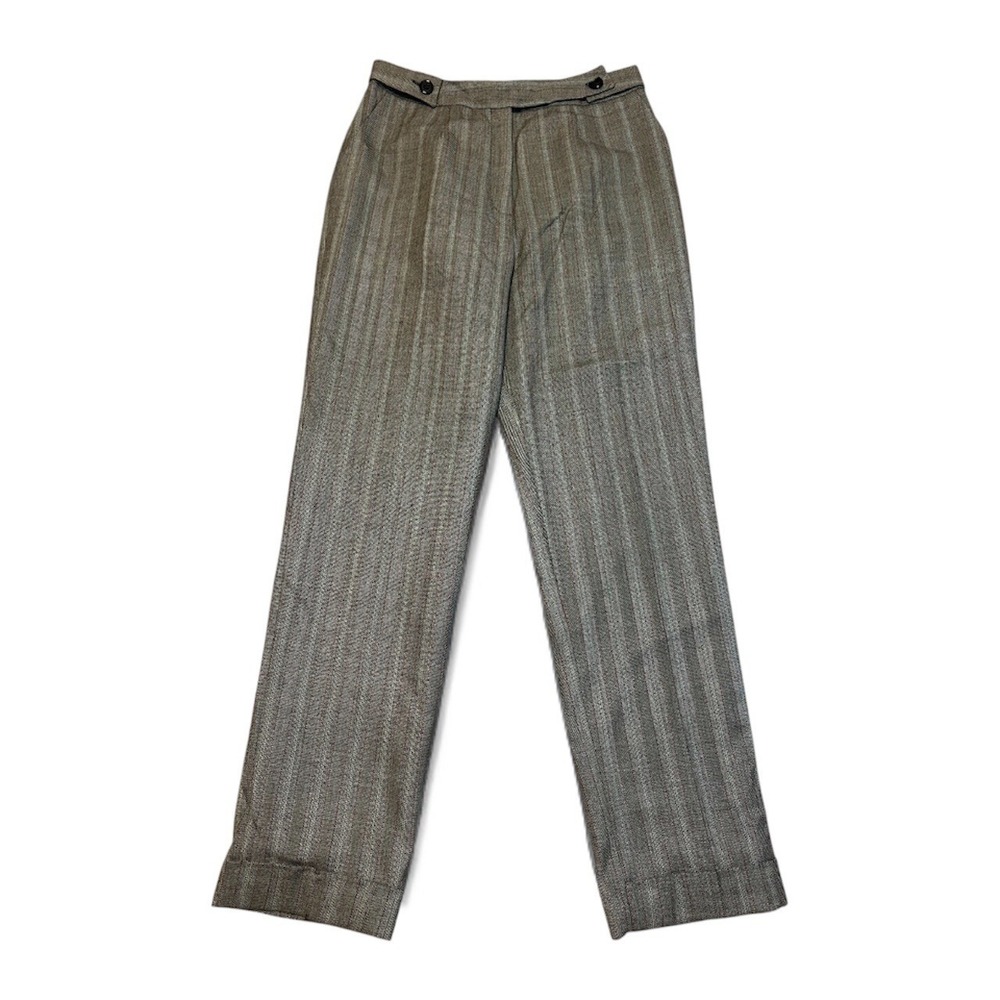 Harve Bernard wool heritage lined trouser pant pockets cuff pinstripe gray brown